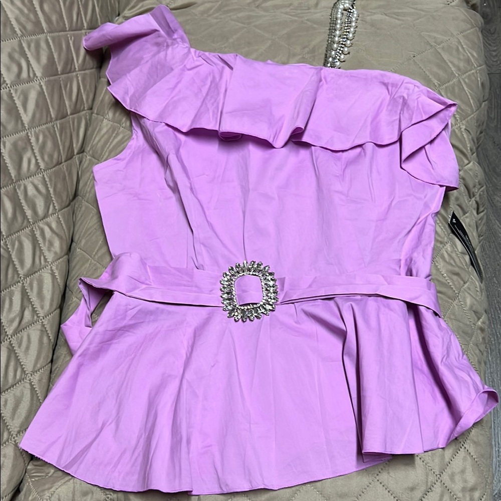 Purple Asymmetrical Ruffled Peplum Blouse